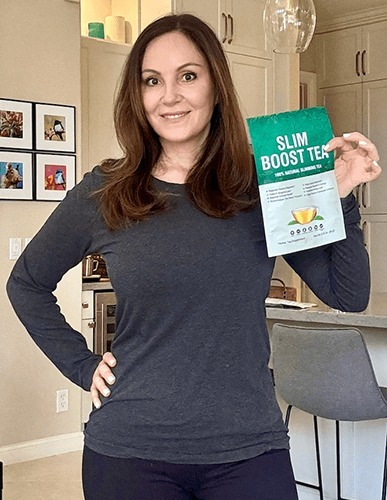 Slim Boost Tea™ product presentation with packaging and serving suggestion